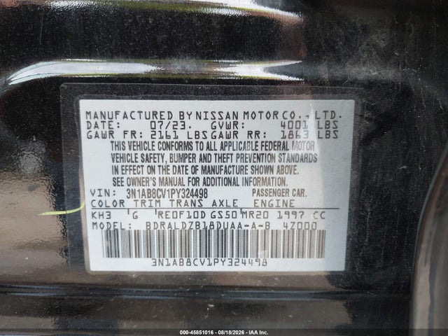 45851016 :رقم المزاد ، 3N1AB8CV1PY324498 vin ، 2023 Nissan Sentra Sv Xtronic Cvt مزاد بيع