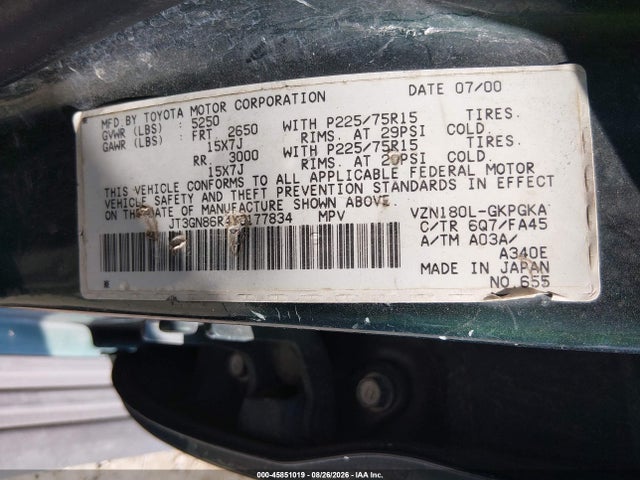 2000 Toyota 4runner Sr5 V6 მანქანა იყიდება აუქციონზე, vin: JT3GN86R4Y0177834, აუქციონის ნომერი: 45851019