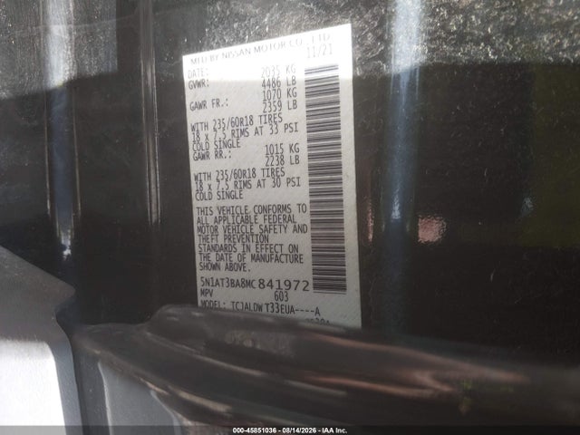 Продажа на аукционе авто 2021 Nissan Rogue Sv Fwd, vin: 5N1AT3BA8MC841972, номер лота: 45851036