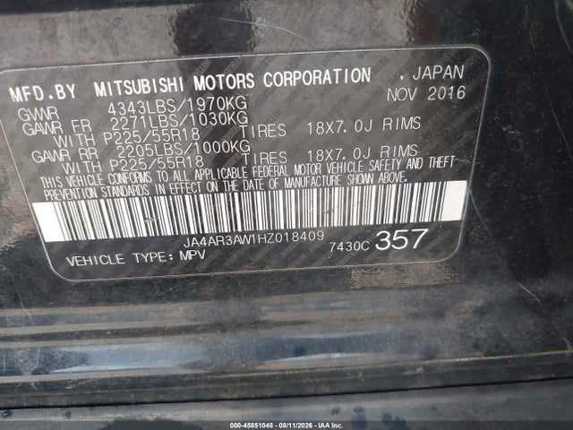2017 Mitsubishi Outlander Sport 2.4 Se მანქანა იყიდება აუქციონზე, vin: JA4AR3AW1HZ018409, აუქციონის ნომერი: 45851048
