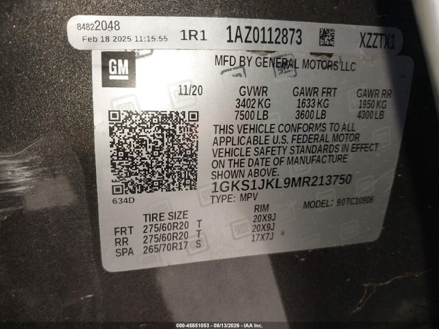 Aukcja sprzedaży 2021 Gmc Yukon Xl 2wd Denali, vin: 1GKS1JKL9MR213750, numer aukcji: 45851053