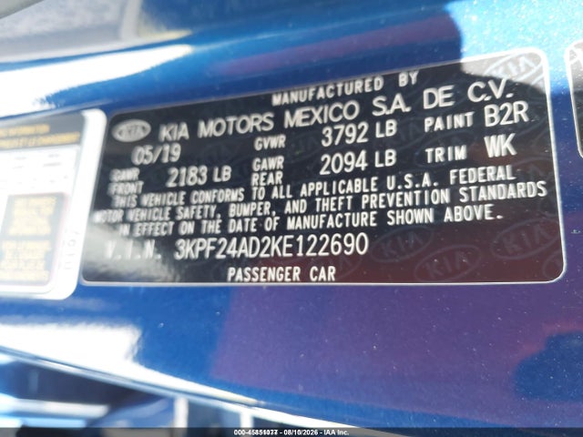 Aukcja sprzedaży 2019 Kia Forte Lxs, vin: 3KPF24AD2KE122690, numer aukcji: 45851077