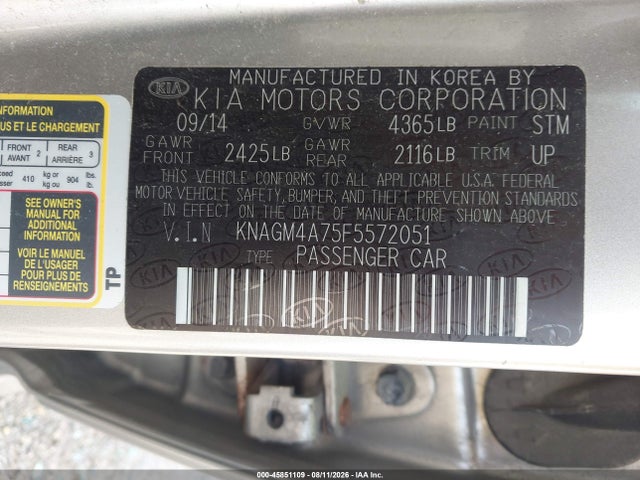 Продаж на аукціоні авто 2015 Kia Optima Lx, vin: KNAGM4A75F5572051, номер лоту: 45851109