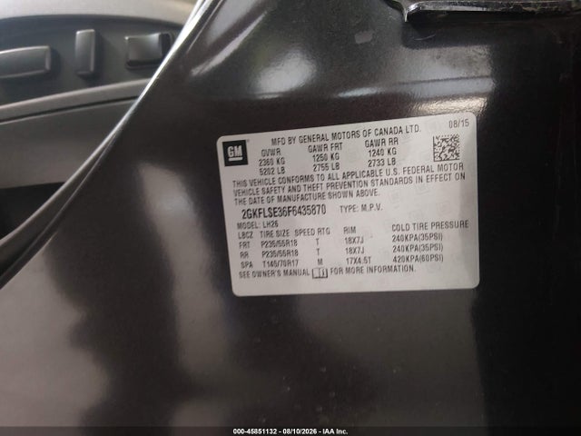 45851132 :رقم المزاد ، 2GKFLSE36F6435870 vin ، 2015 Gmc Terrain Slt-1 مزاد بيع
