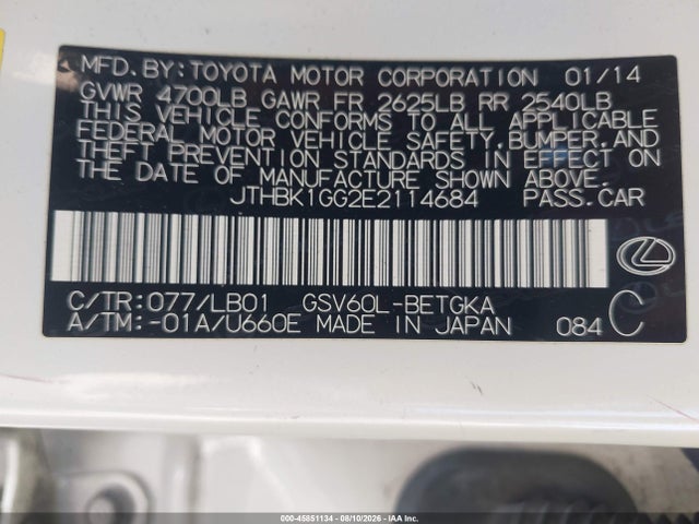 Lexus ES 350 2014 JTHBK1GG2E2114684 Image 9