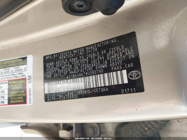 Aukcja sprzedaży 2009 Toyota Camry Xle V6, vin: 4T1BK46K79U080790, numer aukcji: 45851139