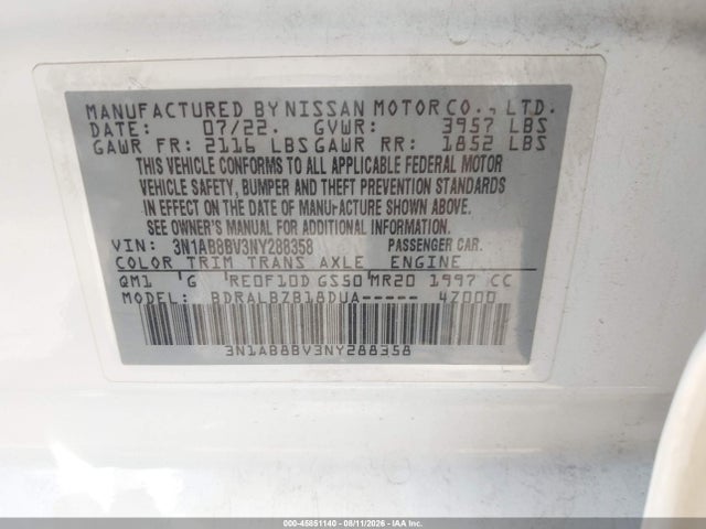 3N1AB8BV3NY288358 Nissan Sentra S Xtronic Cvt