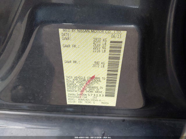 Продажа на аукционе авто 2013 Nissan Altima 2.5 S, vin: 1N4AL3AP0DN573133, номер лота: 45851165
