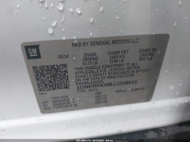Продаж на аукціоні авто 2018 Chevrolet Traverse Ls, vin: 1GNERFKW6JJ258915, номер лоту: 45851170
