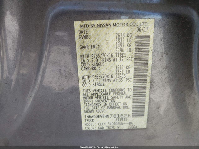 Nissan Frontier Sv 2017 1N6AD0EV8HN761626 Image 9