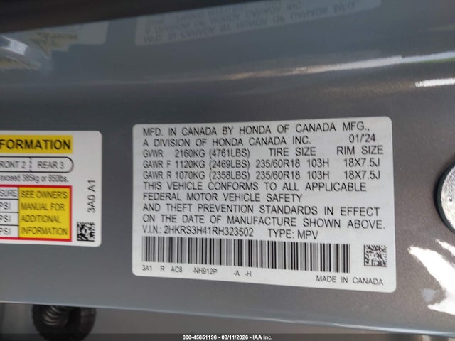 2HKRS3H41RH323502 Honda Cr-v Ex 2wd