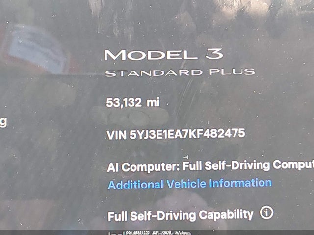Продаж на аукціоні авто 2019 Tesla Model 3 Long Range/mid Range/standard Range/standard Range Plus, vin: 5YJ3E1EA7KF482475, номер лоту: 45851222