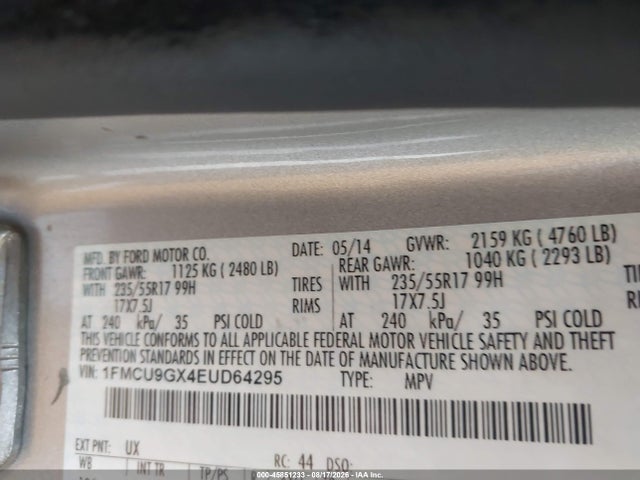 45851233 :رقم المزاد ، 1FMCU9GX4EUD64295 vin ، 2014 Ford Escape Se مزاد بيع