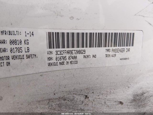 45851234 :رقم المزاد ، 3C3CFFAR9ET208629 vin ، 2014 Fiat 500 Pop مزاد بيع