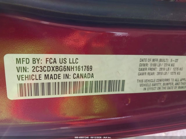 Aukcja sprzedaży 2022 Dodge Charger Sxt Rwd, vin: 2C3CDXBG6NH161769, numer aukcji: 45851246