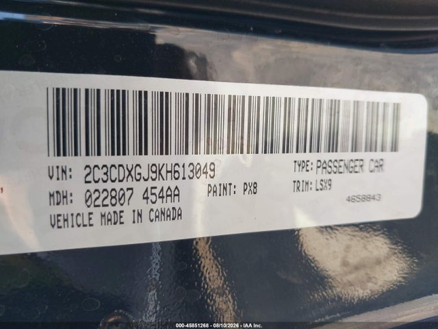 45851268 :رقم المزاد ، 2C3CDXGJ9KH613049 vin ، 2019 Dodge Charger Scat Pack Rwd مزاد بيع