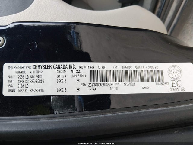 Продажа на аукционе авто 2011 Dodge Grand Caravan Se/sxt, vin: 2D4RN4DG5BR730750, номер лота: 45851288