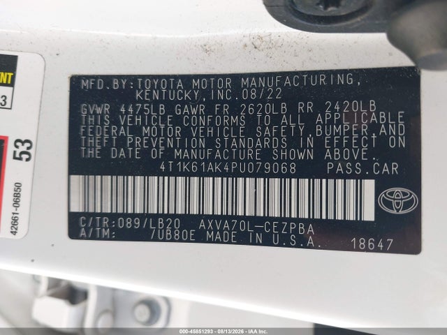2023 Toyota Camry Xse მანქანა იყიდება აუქციონზე, vin: 4T1K61AK4PU079068, აუქციონის ნომერი: 45851293