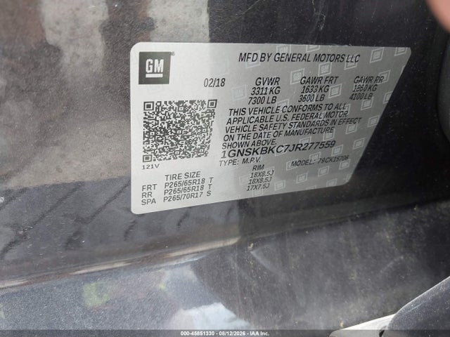 1GNSKBKC7JR277559 Chevrolet Tahoe Lt