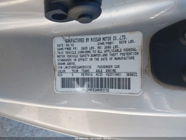 Продаж на аукціоні авто 2010 Infiniti G37, vin: JN1CV6FE2AM353132, номер лоту: 45851341