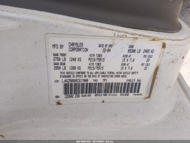 45851345 :رقم المزاد ، 1J4GZ58S0SC617000 vin ، 1995 Jeep Grand Cherokee Laredo مزاد بيع