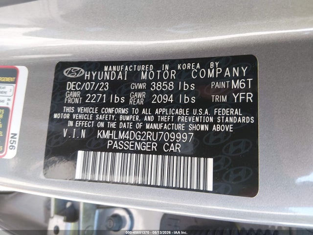 Продаж на аукціоні авто 2024 Hyundai Elantra Sel, vin: KMHLM4DG2RU709997, номер лоту: 45851370