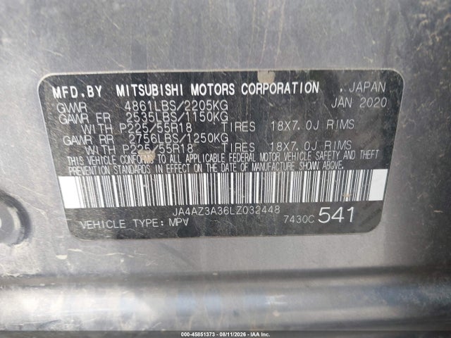 2020 Mitsubishi Outlander Sel 2.4 S-awc მანქანა იყიდება აუქციონზე, vin: JA4AZ3A36LZ032448, აუქციონის ნომერი: 45851373