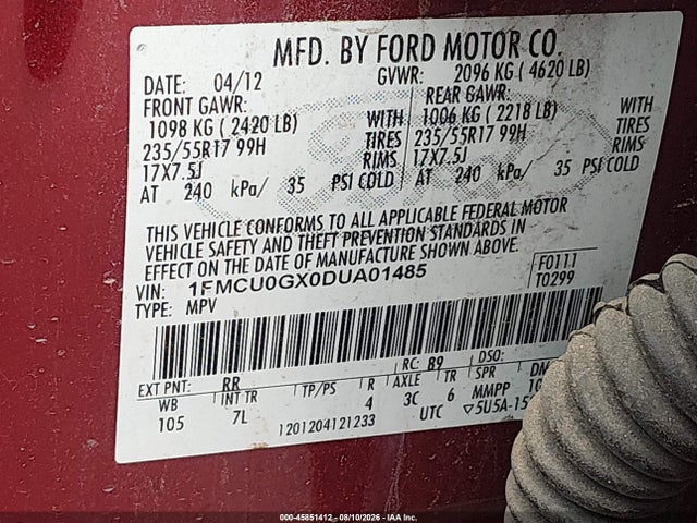 Aukcja sprzedaży 2013 Ford Escape Se, vin: 1FMCU0GX0DUA01485, numer aukcji: 45851412