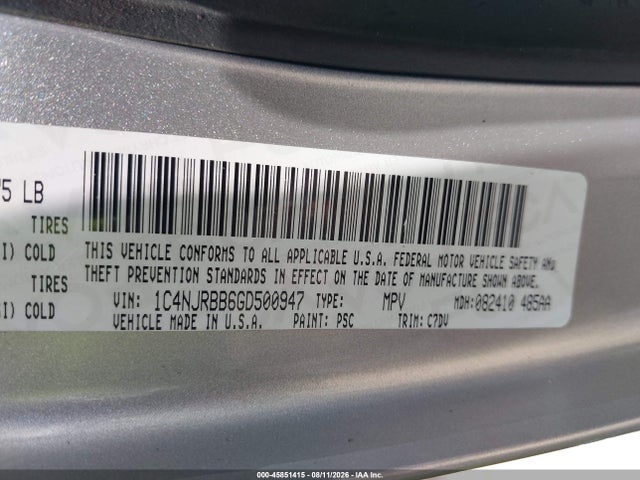 2016 Jeep Patriot Sport მანქანა იყიდება აუქციონზე, vin: 1C4NJRBB6GD500947, აუქციონის ნომერი: 45851415
