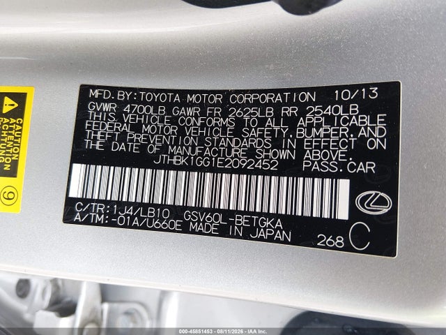 Lexus ES 350 2014 JTHBK1GG1E2092452 Image 9