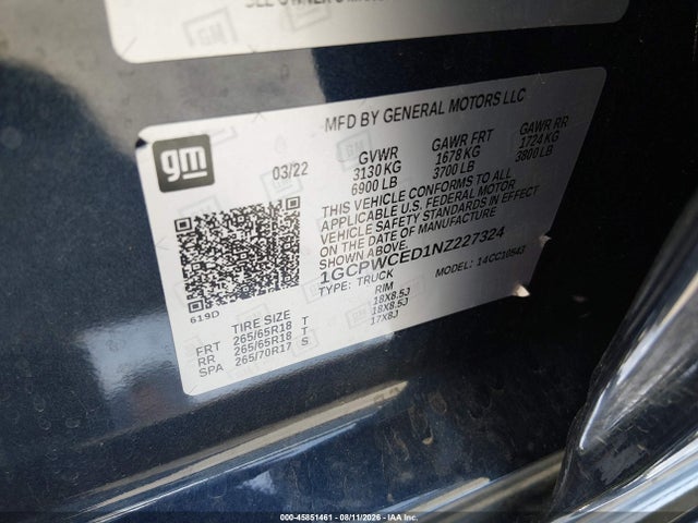 Продажа на аукционе авто 2022 Chevrolet Silverado 1500 Ltd 2wd  Short Bed Lt, vin: 1GCPWCED1NZ227324, номер лота: 45851461