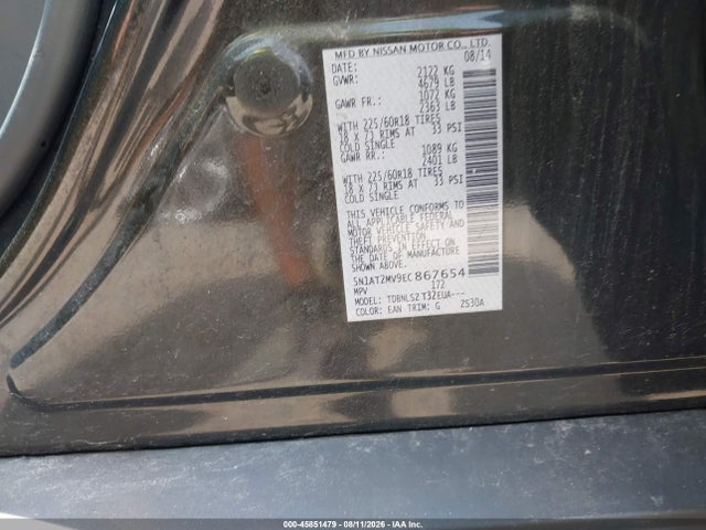 Продажа на аукционе авто 2014 Nissan Rogue Sl, vin: 5N1AT2MV9EC867654, номер лота: 45851479