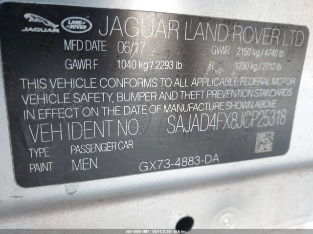 Aukcja sprzedaży 2018 Jaguar Xe 25t Premium, vin: SAJAD4FX8JCP25318, numer aukcji: 45851487