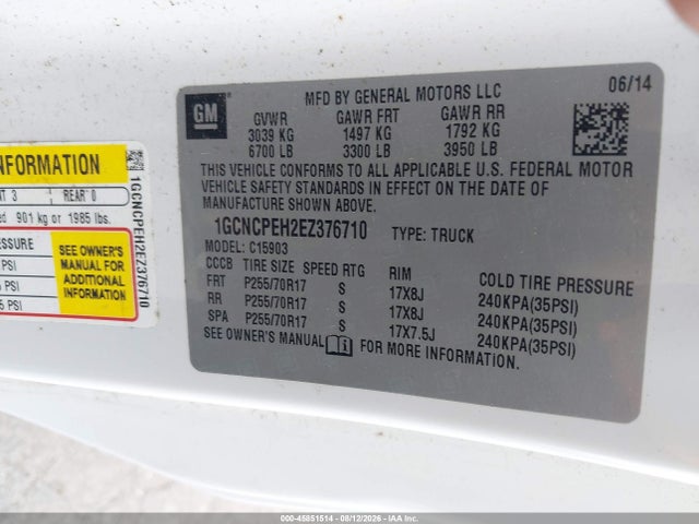 Продажа на аукционе авто 2014 Chevrolet Silverado 1500 Work Truck, vin: 1GCNCPEH2EZ376710, номер лота: 45851514