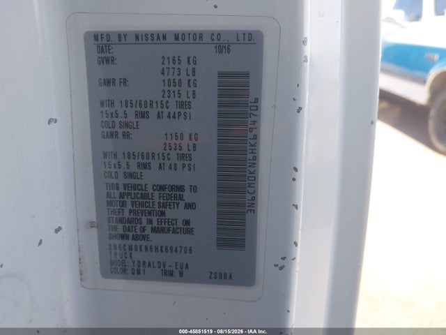 Aukcja sprzedaży 2017 Nissan Nv200 S, vin: 3N6CM0KN6HK694706, numer aukcji: 45851519