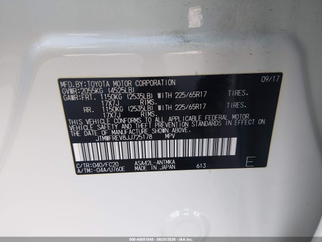 Продаж на аукціоні авто 2018 Toyota Rav4 Xle, vin: JTMWFREV8JJ725178, номер лоту: 45851548