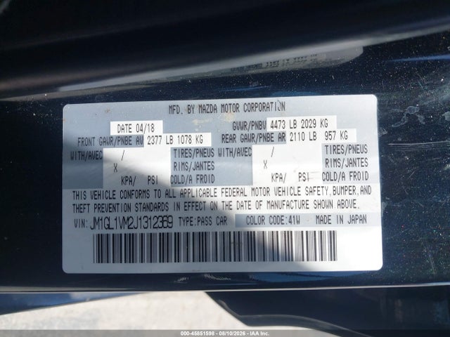 Продаж на аукціоні авто 2018 Mazda Mazda6 Touring, vin: JM1GL1VM2J1312369, номер лоту: 45851598