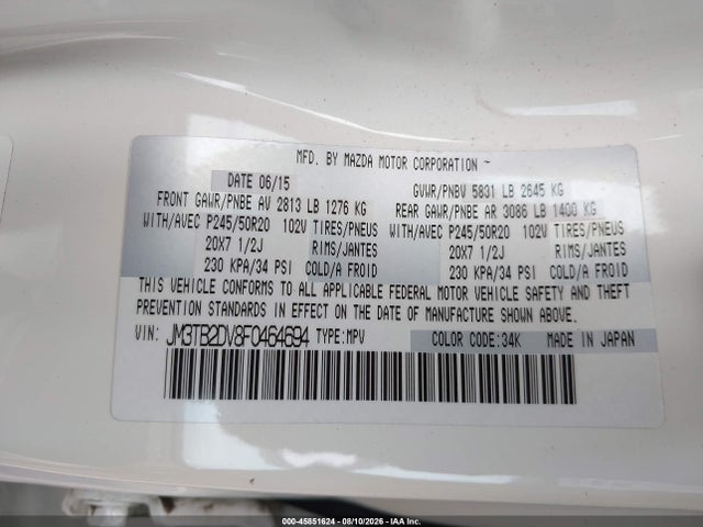 JM3TB2DV8F0464694 Mazda Cx-9 Grand Touring
