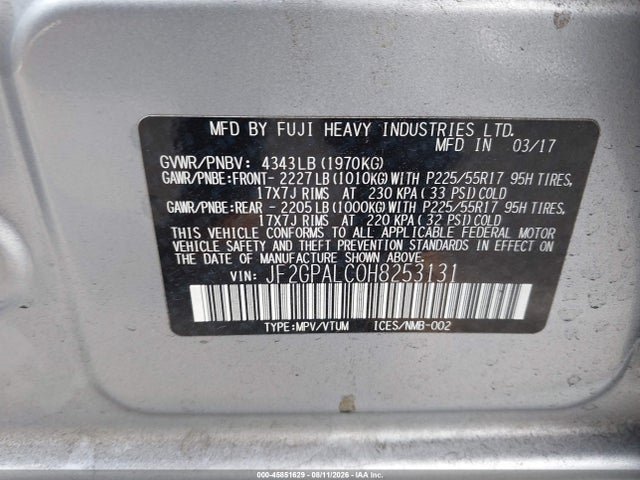 JF2GPALC0H8253131 Subaru Crosstrek 2.0i Limited