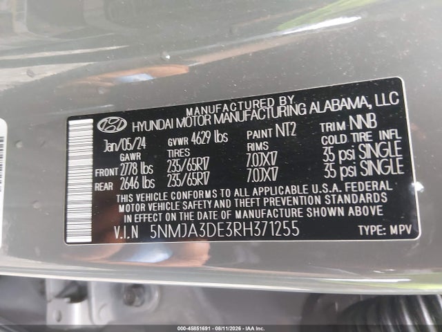 Продаж на аукціоні авто 2024 Hyundai Tucson Se, vin: 5NMJA3DE3RH371255, номер лоту: 45851691