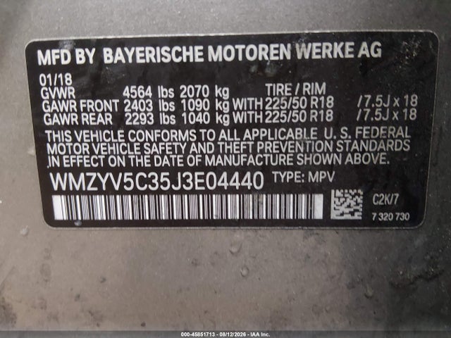 2018 Mini Countryman Cooper მანქანა იყიდება აუქციონზე, vin: WMZYV5C35J3E04440, აუქციონის ნომერი: 45851713