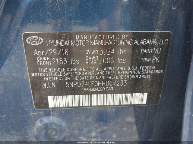 Продаж на аукціоні авто 2017 Hyundai Elantra Se, vin: 5NPD74LF0HH067233, номер лоту: 45851715