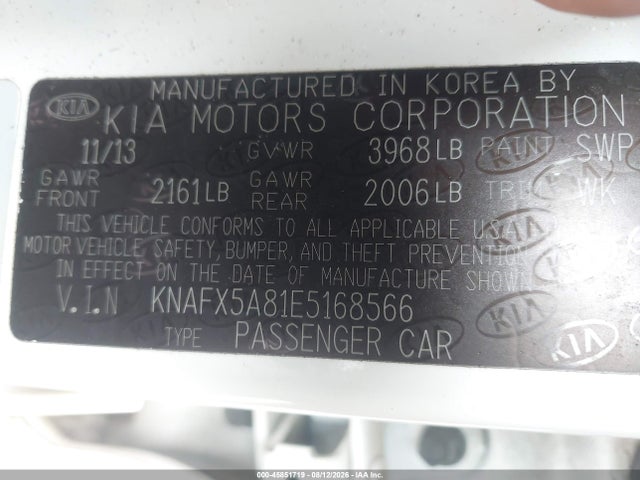 45851719 :رقم المزاد ، KNAFX5A81E5168566 vin ، 2014 Kia Forte Ex مزاد بيع