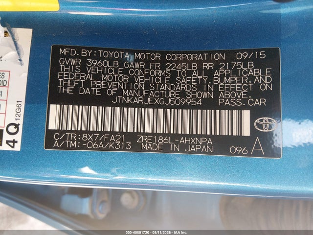 2016 Scion Im მანქანა იყიდება აუქციონზე, vin: JTNKARJEXGJ509954, აუქციონის ნომერი: 45851720