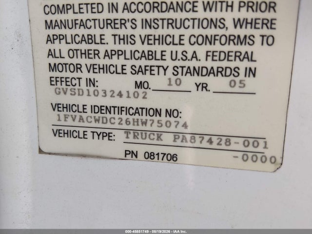 Продаж на аукціоні авто 2006 Freightliner M2 106 Medium Duty, vin: 1FVACWDC26HW75074, номер лоту: 45851749