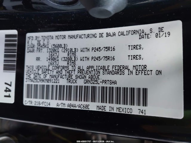 3TMAZ5CN9KM091221 Toyota Tacoma Sr5 V6