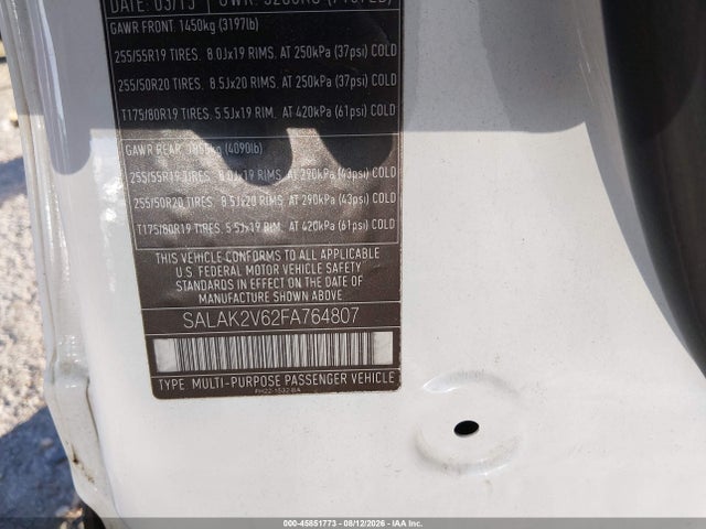 Продаж на аукціоні авто 2015 Land Rover Lr4, vin: SALAK2V62FA764807, номер лоту: 45851773