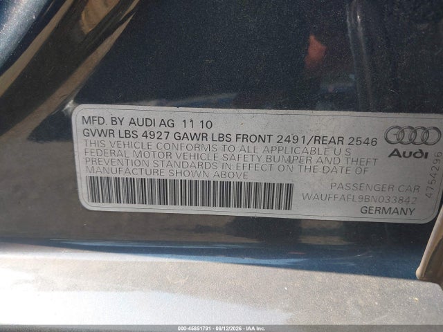 Aukcja sprzedaży 2011 Audi A4 2.0t Premium, vin: WAUFFAFL9BN033842, numer aukcji: 45851791