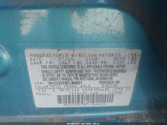 Aukcja sprzedaży 2015 Nissan Versa Note S (sr)/s Plus/sl/sr/sv, vin: 3N1CE2CP8FL366631, numer aukcji: 45851817