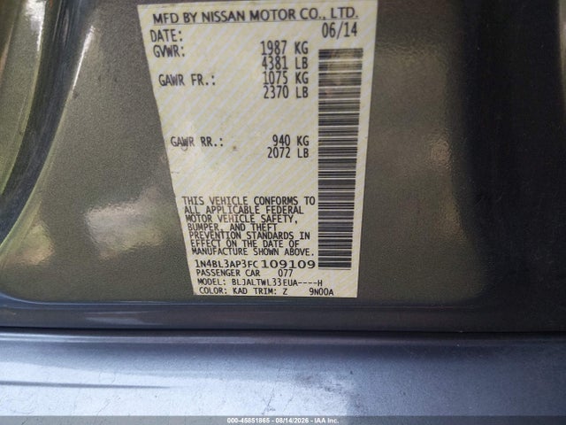 Nissan Altima 3.5 Sl 2015 1N4BL3AP3FC109109 Image 9